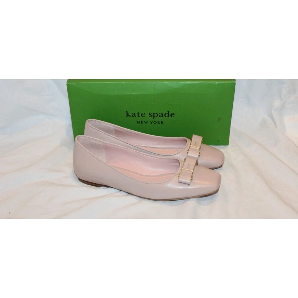 Kate Spade New York Bowdie Leather Square Toe Ballet Flats Women 6 Ivory Pink